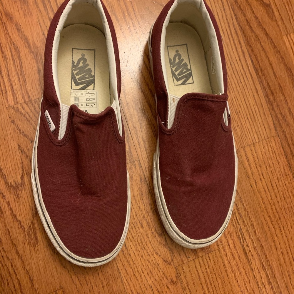 maroon/burgundy slip-on Vans